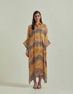 Hand Block Printed Multi Colour Kaftan Dress