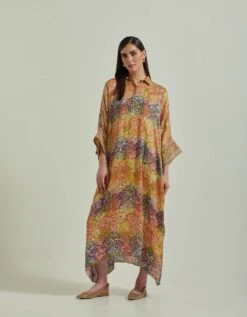 Hand Block Printed Multi Colour Kaftan Dress -Ethereal Styles 1079943
