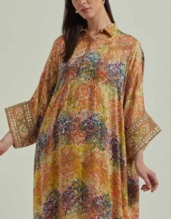 Hand Block Printed Multi Colour Kaftan Dress -Ethereal Styles 1079944