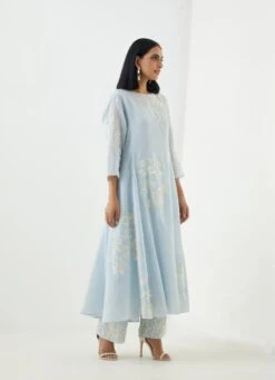 Sky With Ecru Dress With Beaded Sequins Embroidery -Ethereal Styles 1653skyecru2