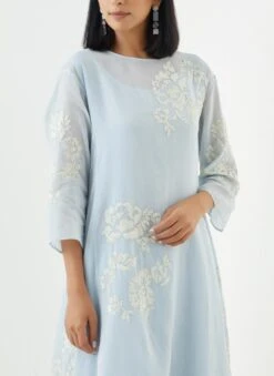 Sky With Ecru Dress With Beaded Sequins Embroidery -Ethereal Styles 1653skyecru3