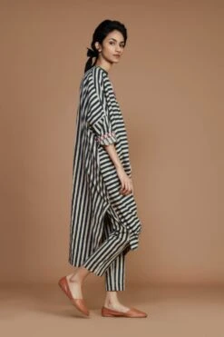 Mauve Pink Ribbed Cowl Tunic Striped Ivory Dress -Ethereal Styles 18032022mati29 3