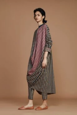 Brown Ribbed Cowl Tunic Striped Brown Dress -Ethereal Styles 18032022mati30 3