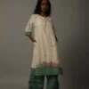Ivory White With Green Khadi Jamdani Tunic Dress With String Trouser -Ethereal Styles 1 14401