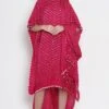 Pink Boat Neck Tunic Dress With Elastic Sleeves