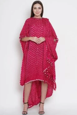 Pink Boat Neck Tunic Dress With Elastic Sleeves