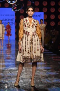 Mustard Chanderi Split Sleeve Dress Kurta