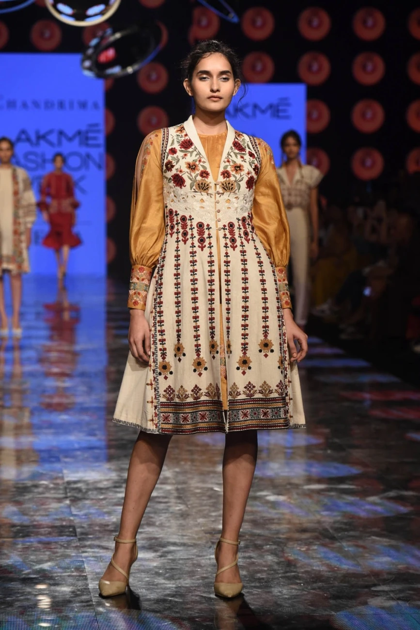 Mustard Chanderi Split Sleeve Dress Kurta 2 Mustard Chanderi Split Sleeve Dress Kurta