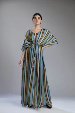 Vintage Blue Pink And Yellow Stripe Kaftan Dress