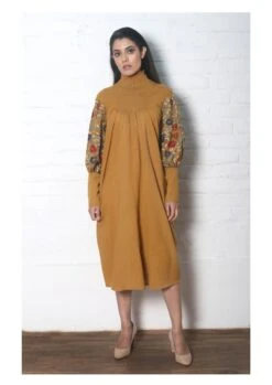 Mustard Smocked Neck Dress Kurta