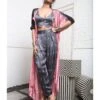 Grey Old Rose Shibori Back Cowl Dress With Blouse And Salwar Pant -Ethereal Styles 1 22640