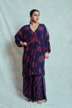 Blue/ Red Shibori Rekha 2 Dress With Lungi