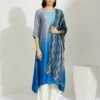 Artisanal Firozi Blue Asymmetrical Ombre Dress Kurta With Printed Stole 2 Artisanal Firozi Blue Asymmetrical Ombre Dress Kurta With Printed Stole -Ethereal Styles 1 30571
