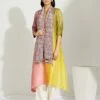 Artisanal Peach Yellow Asymmetrical Ombre Dress Kurta With Printed Stole 1 Artisanal Peach Yellow Asymmetrical Ombre Dress Kurta With Printed Stole -Ethereal Styles 1 30574