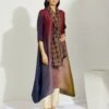 Artisanal Olive Navy Maroon Asymmetrical Ombre Dress Kurta With Printed Stole -Ethereal Styles 1 30581
