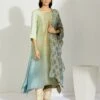 Artisanal Olive Pista Asymmetrical Ombre Dress Kurta With Printed Stole 1 Artisanal Olive Pista Asymmetrical Ombre Dress Kurta With Printed Stole -Ethereal Styles 1 30582