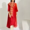 Artisanal Orange Red Asymmetrical Ombre Dress Kurta With Printed Stole 1 Artisanal Orange Red Asymmetrical Ombre Dress Kurta With Printed Stole -Ethereal Styles 1 30584