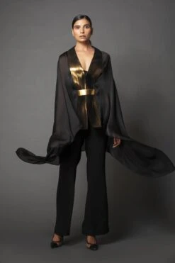 Black AA Metallic Draped Dress