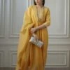 Golden Yellow Silver Zari Embroidered Kurta Dress Set With Fine Gathers At Waistline -Ethereal Styles 1 38486