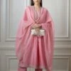 Lotus Pink Silver Zari Embroidered Kurta Dress Set With Fine Gathers At Waistline -Ethereal Styles 1 38487