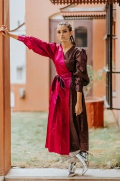 Magenta And Brown Angrakha Dress With Pants