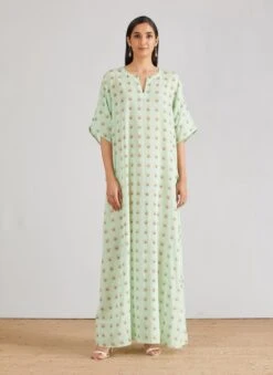 Green Printed Kaftaan Dress
