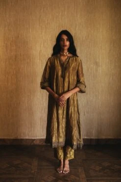 Antique Gold Maxi Dress With Pants