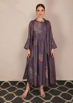 Dessert Rose Print Lavender Dress With Jacket