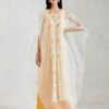 Ivory And Yellow Organza And Crinkle Crepe And Crinkle Georgette Cape And Dress -Ethereal Styles 1 65971