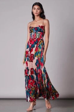 Multi Ikat Print Hand Micro Pelated Maxi Dress -Ethereal Styles 1 67774