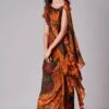 Multi Floral Print Hand Micro Pleated Sari Dress With Drapery And Adjustable Slength -Ethereal Styles 1 67842