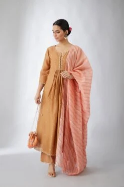 Silk Chanderi Kurta Dress Set In Copper