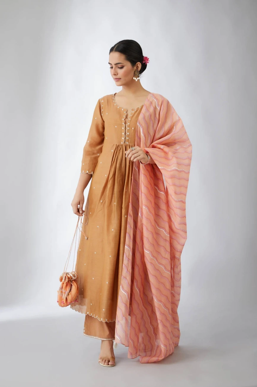 Silk Chanderi Kurta Dress Set In Copper 3 Silk Chanderi Kurta Dress Set In Copper