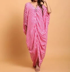 Mithai Pink White Leheriya Kaftan Dress