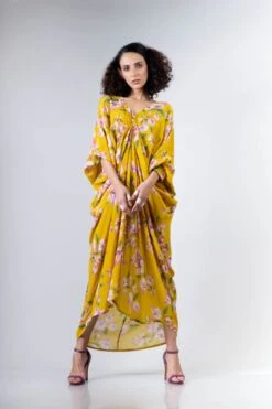 Yellow Bougainvillea Printed Rekha 2 Dress