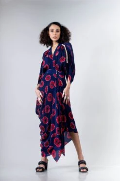 Blue And Red Shibori Ss2 Dress Elasticated