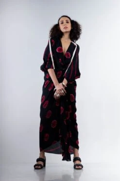 Black And Red Shibori Kk Dress Elasticated