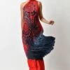 Red Into Navy Batik Printed Pleated One Shoulder Dress -Ethereal Styles 1 73057