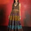 Brown Mirch Masala Embroidered Belt Tiered Dress -Ethereal Styles 1 75582