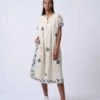 Ivory And Blue Embroidered Dress In Handloom Cotton -Ethereal Styles 20831 1