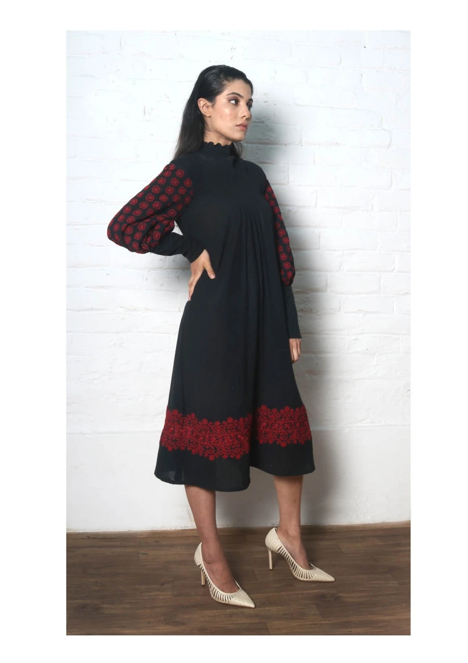 Black Smocked Kala Cotton Dress Kurta 4 Black Smocked Kala Cotton Dress Kurta - Image 2
