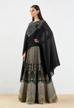 Black Velvet Dress Set In Gota Patti Embroidery -Ethereal Styles 2 28938