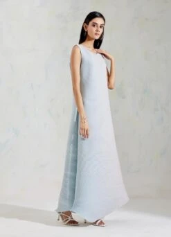 Aquatic Sage And Pink Shaded Crinkle Crepe Dress -Ethereal Styles 2 52725