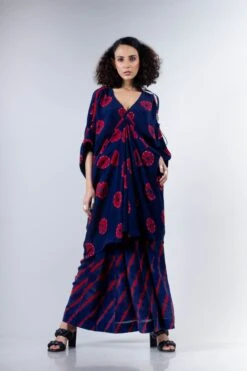 Blue/ Red Shibori Rekha 2 Dress With Lungi -Ethereal Styles 2 56436