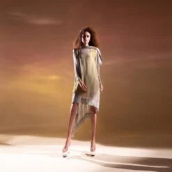 Grey High Low Draped Knee Length Tunic Dress