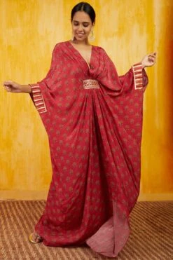 Red Marigold Buti Kaftan Dress