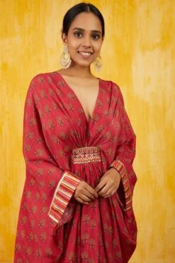 Red Marigold Buti Kaftan Dress -Ethereal Styles 30213