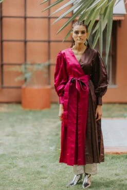 Magenta And Brown Angrakha Dress With Pants -Ethereal Styles 3 25258