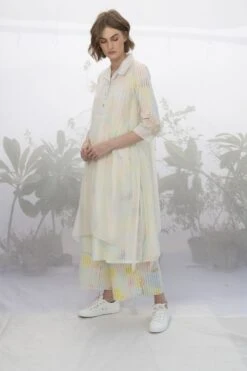 Multi Stripe Hand Block Printed Double Layer Dress With Flare Pants -Ethereal Styles 3 25404