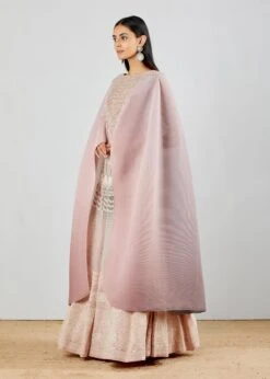 Blush Pink Gotta Patti Chikankari Embroidered Poncho Dress With Shaded Crinkle Cape -Ethereal Styles 3 29793